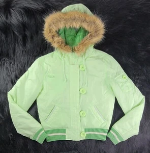 WET SEAL Fur Hoodie Sz (M) ~ Full Zip Big Button Closure SHIPPED PROMPTLY 💨 - Picture 1 of 8