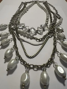 Silpada Layered 5 Stand Necklace.  Faux Pearl Crystals In Brass.  Adjustable. - Picture 1 of 5