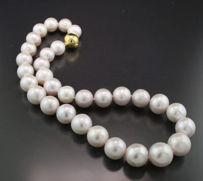 Valore Collana di Perle Allevamento Bianco 11 - 15 MM Rosé-schimmer 925er - Immagine 1 di 4