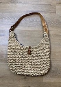 Eddie Bauer Bag Womens Brown Wicker Leather Shoulder Tote Purse Beach Preppy NEW - Picture 1 of 12