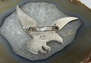 VINTAGE NAVAJO ALFERD MARTINEZ STERLING SILVER 925 FLYING EAGLE PENDANT BROOCH - Picture 1 of 4