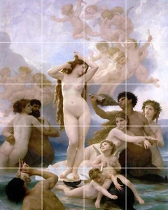 Panel de cerámica de mosaico del nacimiento de Venus, azulejo de salpicadero Bouguereau arte mural - Imagen 1 de 3