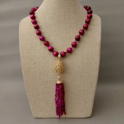 14 毫米 Fuchsia Tiger 眼项链 Fuchsia Agate Cz 路吊坠 22 — 第 1/4 张图片
