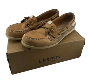 Sperry Women’s Coil Ivy Leather Tan Canvas Boat Shoe Size 8 M Loafer Slip On  - Picture 1 of 8