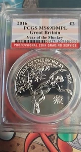 2016 1oz .999 SILVER GREAT BRITAIN 2 POUNDS LUNAR YEAR OF THE MONKEY PCGS MS69 - Picture 1 of 2