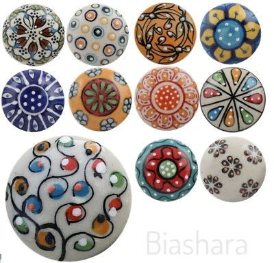 CERAMIC DOOR KNOBS Vintage Flat Cupboard Handles Drawer Upcycling Colourful Big - Image 1 of 4
