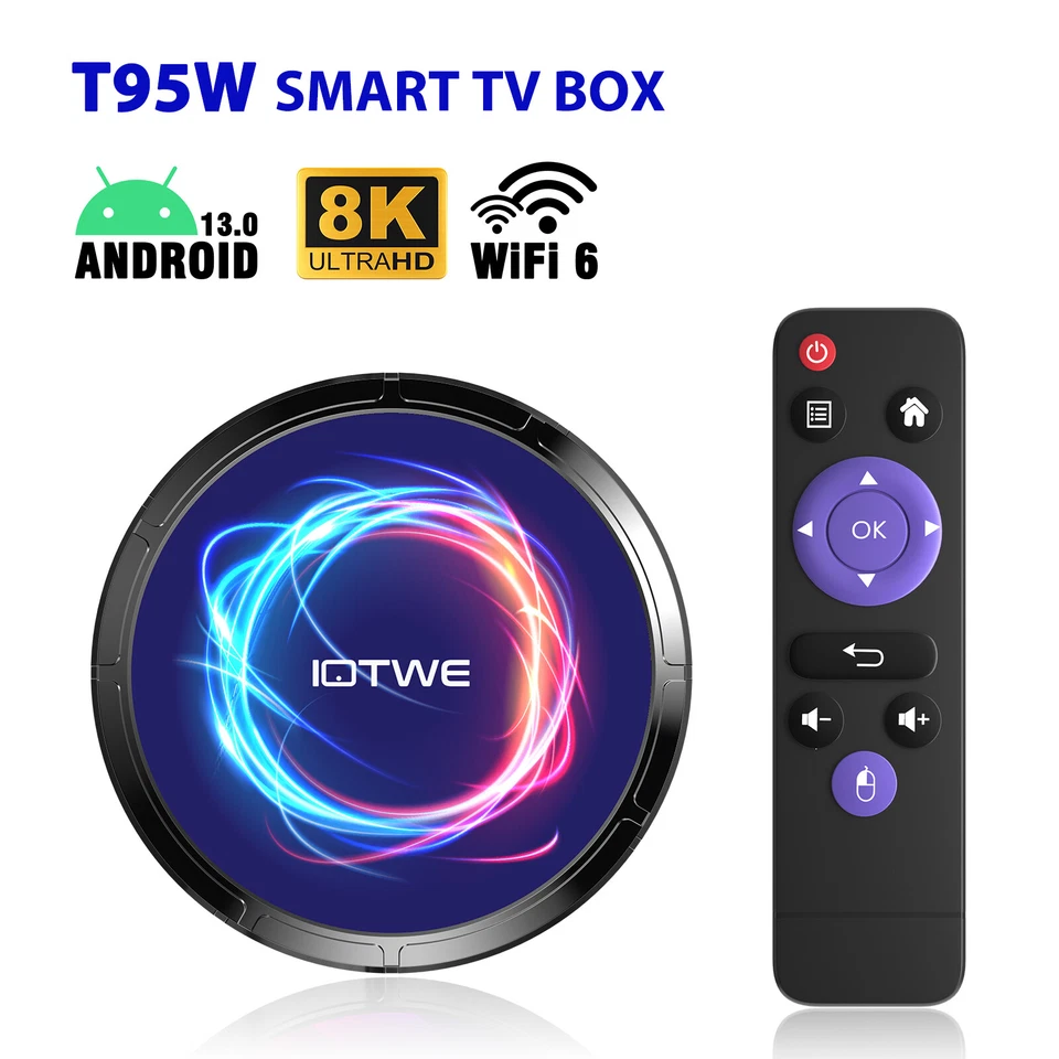 Android 13.0 Smart TV BOX 8K HD 4+64GB Quad Core WIFI Media Player T95IOTWE 2023 - Bild 1 von 4