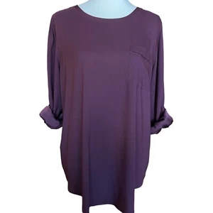 Ann Taylor Size Large Silk Pocket Blouse Popover Top Roll-Tab Sleeves - Picture 1 of 12