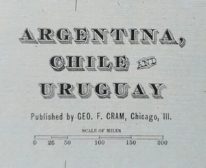 Vintage 1901 ARGENTINA CHILE URUGUAY Map 14"x22" ~ Old Antique Original SANTIAGO - Picture 1 of 11