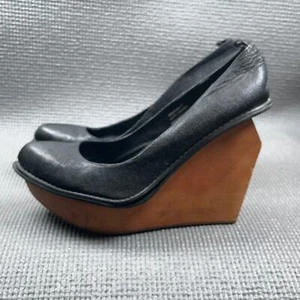 Jeffrey Campbell Broome Heels Womens Size 8M Black Leather Edgy Wedge Platform - Picture 1 of 12