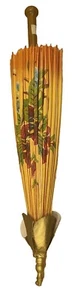 Vintage Floral Design Umbrella Asian Japanese Theater Photos Yellow Red 24x6 - Picture 1 of 4