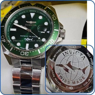 Invicta - SWISS MADE - Pro Diver - Green / Silver SS Case & Bracelet mens watch  - Image 1 of 4