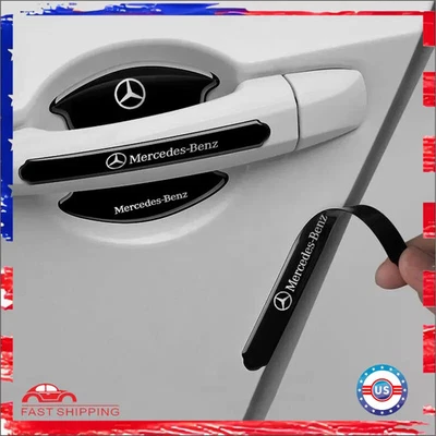 8pcs Black Car Door Handle Bowl Scratch Sticker Protector Film For Mercedes Benz - Image 1 of 4