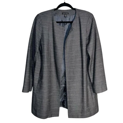 Chaqueta Larga Eileen Fisher Gris/Negro Espiga Sin Cuello Frente Abierto Talla M Foto 1 de 4