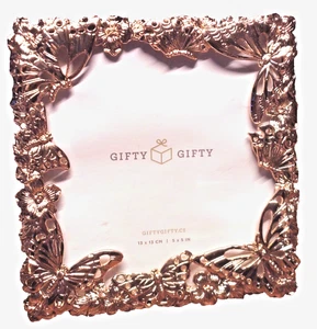 FOTORAHMEN GIFTY GIFTY Metall goldfarben Schmetterling-Blumen für 5x5" Bild P30 - Bild 1 von 4