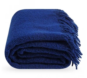 Royal Blue Wool Throw Blanket 55x79in Bouclé Throw for Couch, Bed, Sofa, Garden - Picture 1 of 3
