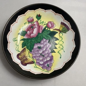 "Cuenco de porcelana vintage recubierto de 7"" pintado a mano mariposa peonía uva China" - Imagen 1 de 9
