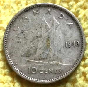 1943 Canada 10 Cents 80% Silver KM #34 - Picture 1 of 2