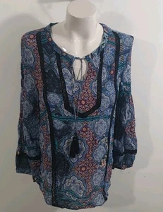 Jag Womens Blue Boho Long Sleeve Blouse Sz 8 - Picture 1 of 8