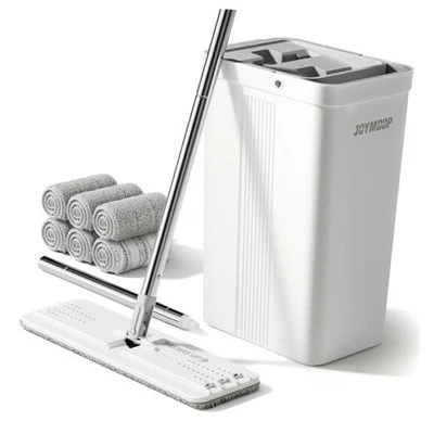  Mop and Bucket Set with Wringer, White Bucket #2124 + 60" Flat Mop + 6 Pads - Image 1 of 4