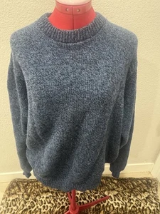 Vintage Lands End Wool Pullover Sweater Mens Sz XL Heather Blue Wool USA Made - Picture 1 of 6