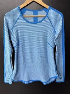 Lululemon Blue Stripe "Runder Under" Long Sleeve Athletic Top Size 8 - Picture 1 of 4