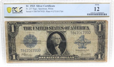 1923  1$  SILVER CERTIFICATE Fr#237 PCGS 12 FINE PRICED FOR QUICK SALE - Image 1 of 4