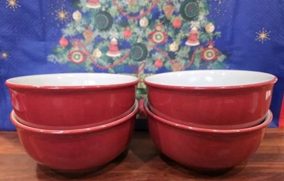 Royal Norfolk Red White 6” Across 3" Deep Cereal Serving Bowls Set of 4 - Image 1 of 2