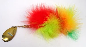 Musky Inline Spinner Lure Green Yellow Orange Feathers 8" with Sinker Fire Tiger - Picture 1 of 4
