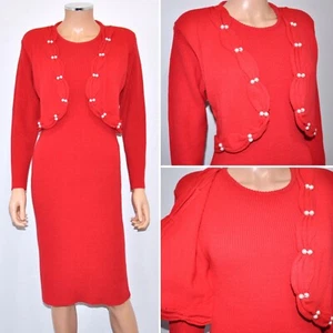 Vestido Suéter De Colección Años 80 Rojo Acanalado 2 piezas Look Borde Perla - Talla S - Imagen 1 de 12