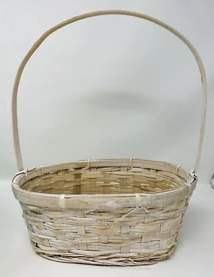Cesta de armazenamento oval branca desgastada alça fixa 6,5” X11”X14”T forro plástico - Imagem 1 de 3