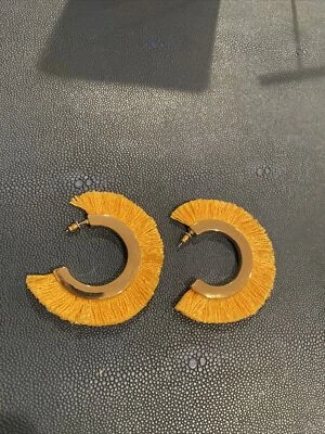 Hoop Fan Tassel Earring Fringe Circle Round Drop Yellow Boho Earrings 2.25” - Image 1 of 4