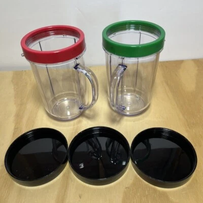 Magic Bullet Replacement Cups Red & Green With Extra Sealing Tops. New/Unused - Image 1 of 4