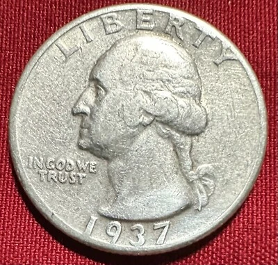 1937 25 Cent Washington Quarter DDO Date & In God We Trust - 90% SILVER - KM#164 - Image 1 of 4