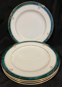 Set of FOUR Nikko Forest Glen Bread Plates Green Marble Band Gold Band 6 1/2” - Picture 1 of 5