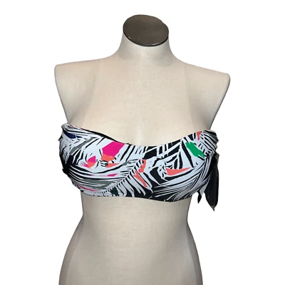 RACHEL Rachel Roy Graphic Palm Printed Bandeau Bikini Top Black Multi Large NWT - Image 1 of 4