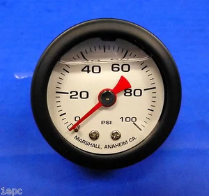 Marshall Gauge 0-100  PSI Fuel Oil Gas Pressure White Black Casing 1.5" Liquid - Picture 1 of 2
