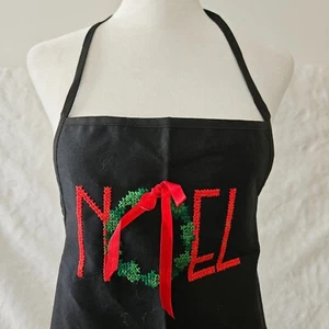 Black NOEL Embroidered Cooking Kitchen Chef's Apron with Tie Straps 50/50 Cotto - Picture 1 of 16