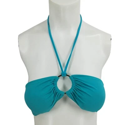 Milly Cabana Halter Bandeau Bikini Top Size 8 Padded Blue Silver Swimsuit - Image 1 of 4