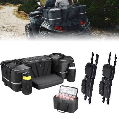 ATV Rear Seat Bag + Fender Cargo Storage Bag w/Cushion Cooler Padded Bottom Bags - Image 1 of 4
