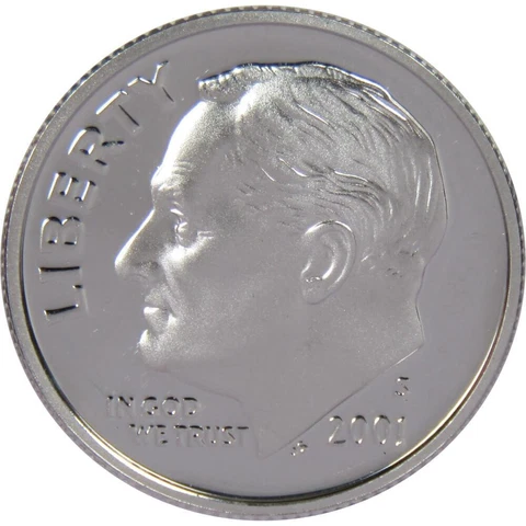 2001 S Roosevelt Dime Choice Proof 90% Silver 10c US Coin Collectible Cover