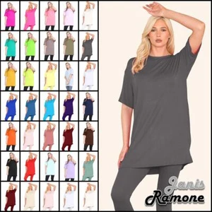Womens Longline T-Shirt Plain Short Sleeve Oversized Baggy Tunic Mini PJ Dress - Picture 1 of 162