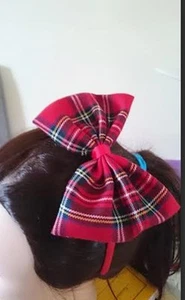 Large Red Tartan Fabric Bow Hair Band Headband Aliceband Girls - Picture 1 of 2