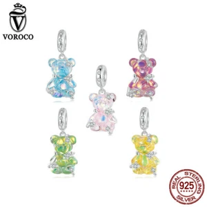 Voroco Trendy 925 Sterling Silver Dreamy Bear Pendants Charm Fit Bracelet Gifts - Picture 1 of 39
