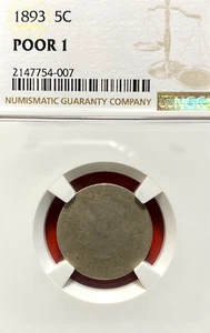 NGC POOR-1 LOWBALL! 1893 LIBERTY V NICKEL - Picture 1 of 3