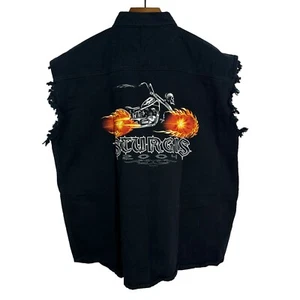 Chaleco de motociclista de mezclilla STURGIS Bike Week 2004 para hombre negro con botones sin mangas 2XL - Imagen 1 de 11