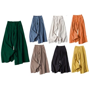 Womens Trousers Loose Leg Pants Casual Culottes Breathable Waist Daily Elastic - Picture 1 of 74