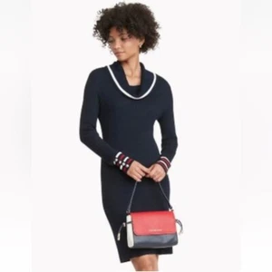 Tommy Hilfiger Pulloverkleid Zopfmuster Wasserfallausschnitt schwarz langarm adrett - Bild 1 von 3