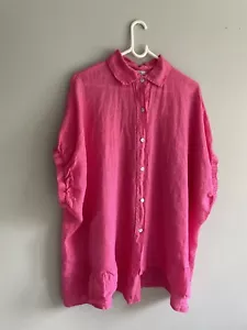 Diverse Italia Made In Italy Pink Linen Shirt - Lagenlook Oversized One Size - Picture 1 of 10
