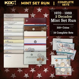 1970-1989 2 Decades US Mint Set Run 200+ Coins 18 Sets Includes All Ike $1 Years - Picture 1 of 19